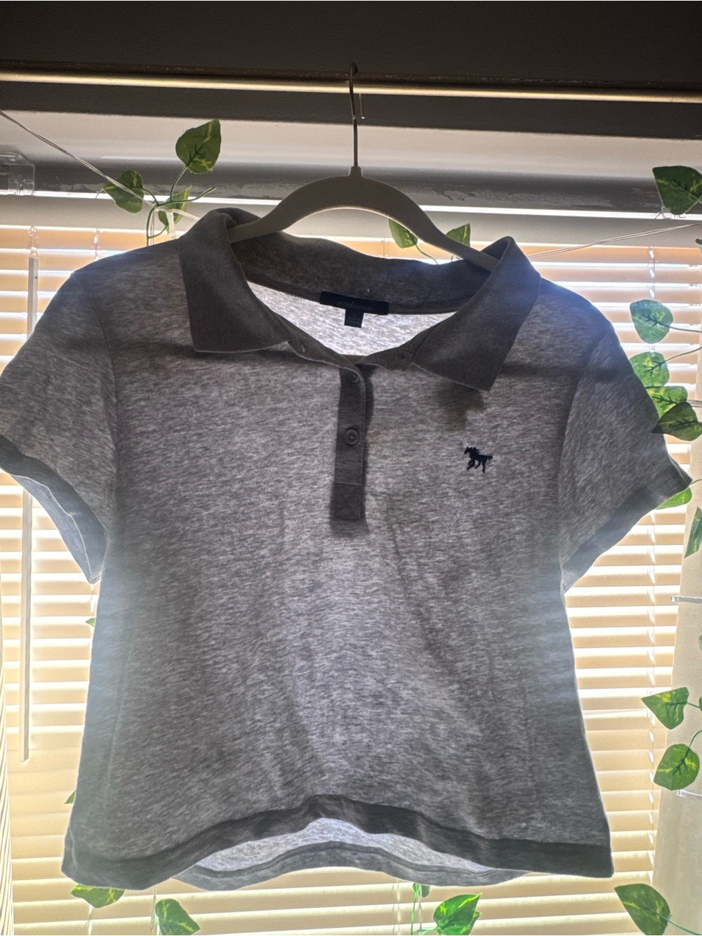 Girls' Gray Polo Top with Horse Embroidery
